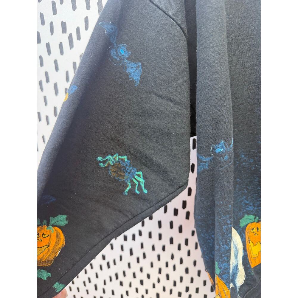 90s VINTAGE HAND PAINTED HALLOWEEN GHOST IN JACK O LANTERN crew SWEATSHIRT - Picture 11 of 11